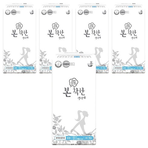 유기농본 착한 생리대 날개형, 중형, 30개입, 5개