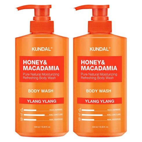 쿤달 허니 앤 마카다미아 퓨어 퍼퓸 바디워시 일랑일랑향, 500ml, 2개