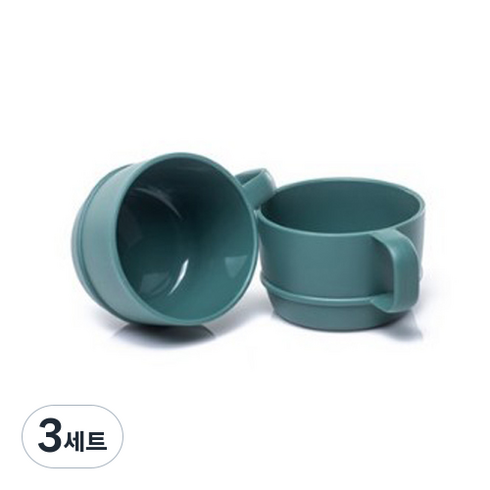 나인웨어 국산 올디너리 손잡이 스프컵 2p, 빈티지그린, 3세트