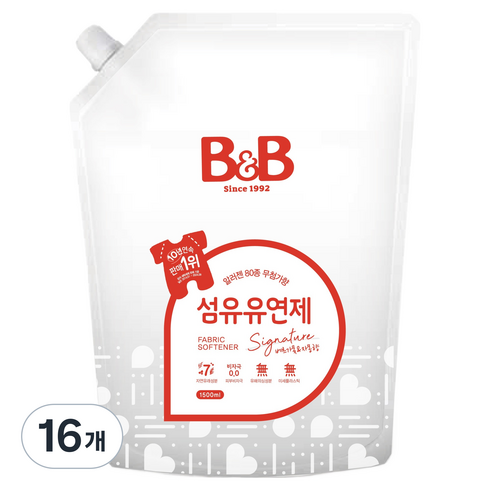 비앤비 섬유유연제 베르가못 자몽향 리필형, 1.5L, 16개