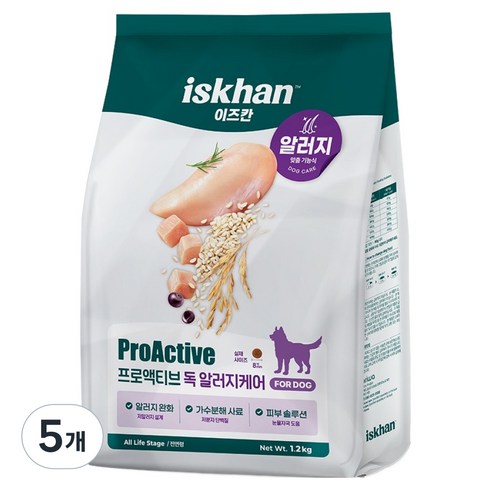 이즈칸 강아지 독 프로액티브 알러지케어 사료, 피부/피모+알러지, 1.2kg, 5개