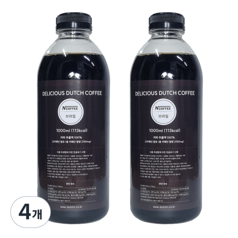엔커피 콜드브루 브라질 더치커피, 1L, 4개, 1개입