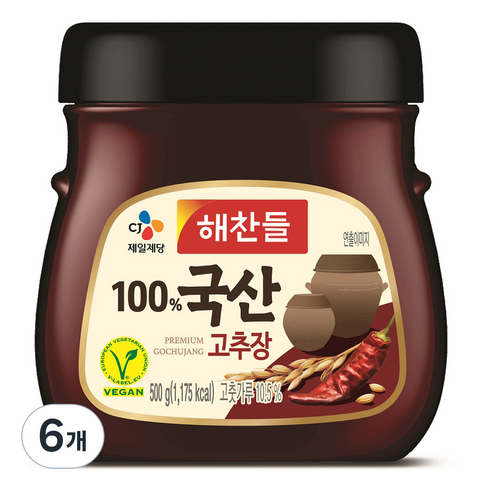 해찬들 100% 국산 고추장, 500g, 6개