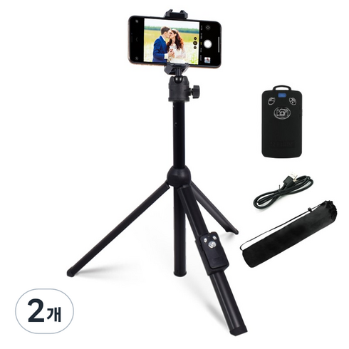 셀루미 유니버셜 무선 블루투스 셀카봉 삼각대 풀세트 블랙 125cm, SEL-DT1250M, 2개