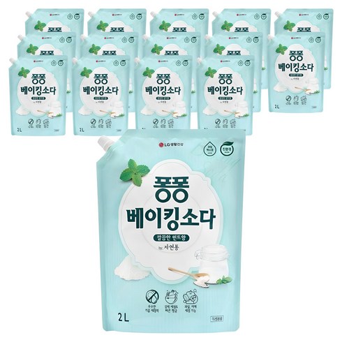 퐁퐁 베이킹소다 주방세제 깔끔한 민트향 리필형, 2L, 15개