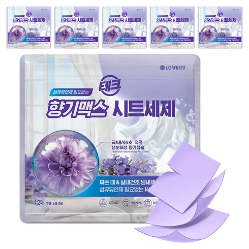 테크 섬유유연제 필요없는 향기맥스 시트세제, 12개입, 6개