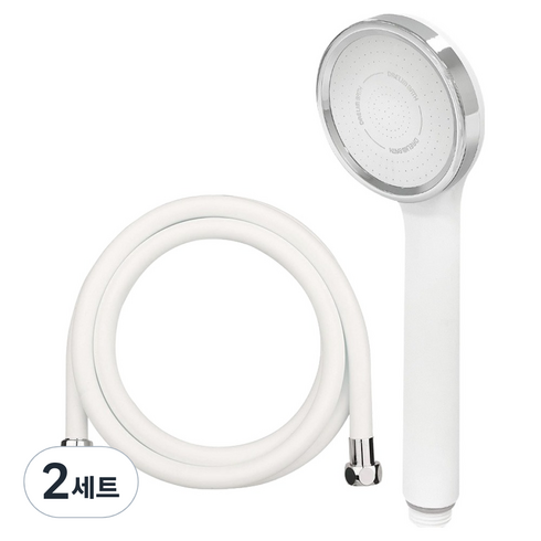 대림바스 1기능 수압상승 샤워헤드 + PVC 샤워호스 2m 세트, 2개, 화이트