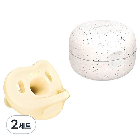 모윰 올 실리콘 마카롱 쪽쪽이 노리개젖꼭지 + 전용 케이스, 2단계(3~6개월), 레몬옐로우, 2세트