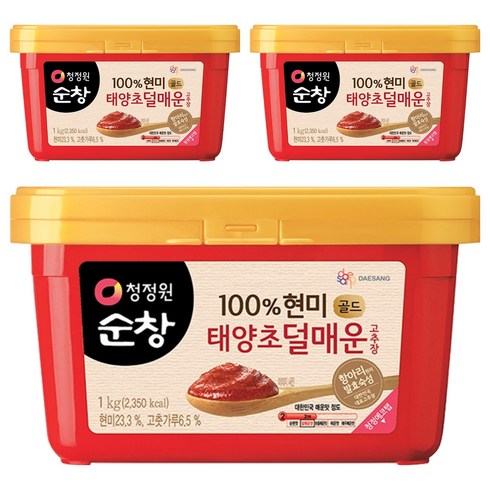 청정원순창 100% 현미 태양초 덜매운 고추장 골드, 1kg, 3개