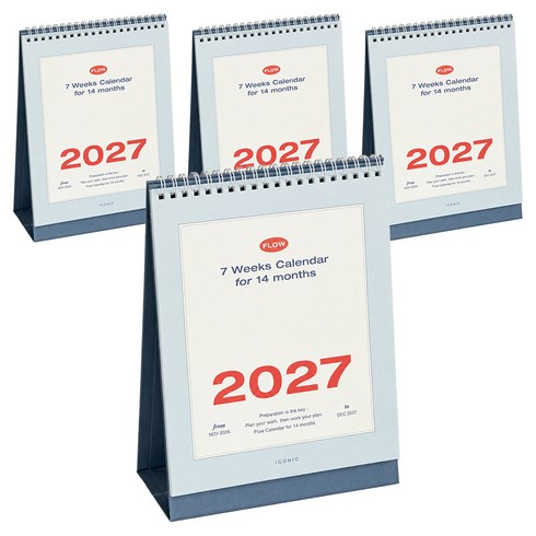 아이코닉 2027 플로우 데스크 캘린더 탁상 달력, 혼합색상, 4개