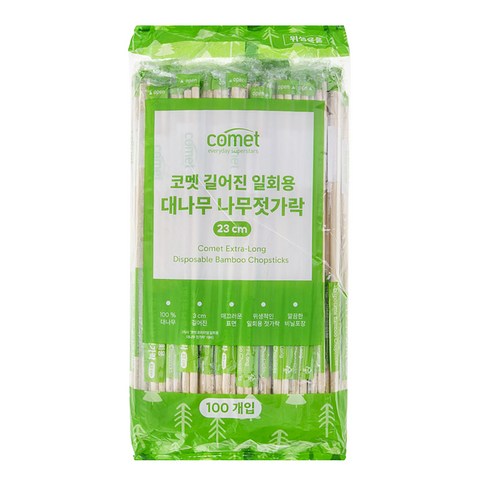 코멧 길어진 일회용 대나무 나무젓가락 23cm, 1개, 100개입