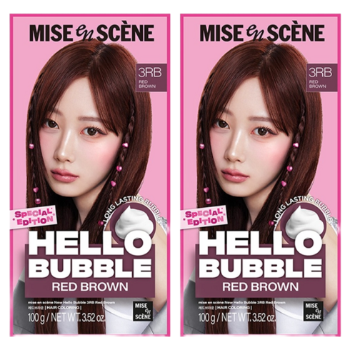 미쟝센 뉴 헬로버블 염모제 100g, 3RB 레드브라운, 2개