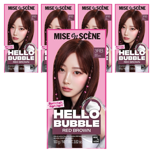 미쟝센 뉴 헬로버블 염모제 100g, 3RB 레드브라운, 5개