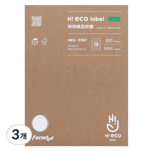폼텍 하이에코 주소용 라벨 HES-3107, 16칸, 300개