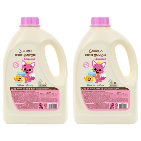 베비언스 핑크퐁 베이비 섬유유연제 베이비파우더향 본품, 3L, 2개