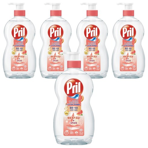 프릴 맑은 식초 주방세제 산뜻한 자몽향, 700ml, 5개