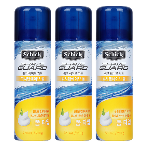 쉬크 쉐이브가드 워시 앤 쉐이빙폼, 210g, 3개
