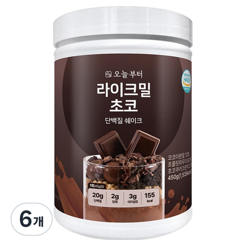 오늘부터 라이크밀 단백질 쉐이크 초코맛, 6개, 450g