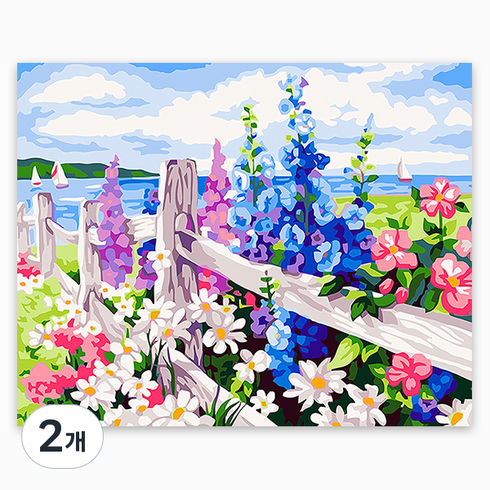 케이엠엘리홀딩스 DIY 3D 원형 보석십자수 일체형 캔버스 액자 50 x 40cm, 꽃과바다, 2개