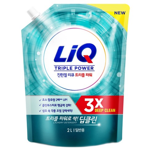 리큐 진한겔 딥클린 트리플파워 일반용 액상세제 리필, 2L, 1개