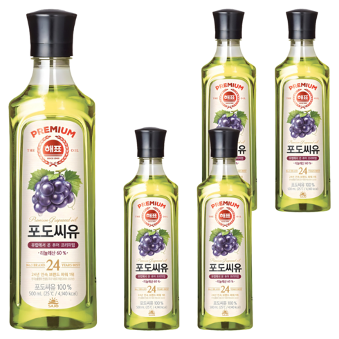 해표 포도씨유, 500ml, 5개