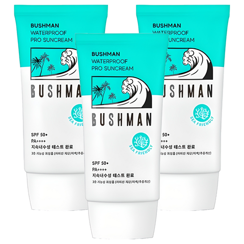 부쉬맨 워터프루프 프로 선크림 SPF50+ PA++++, 50g, 3개