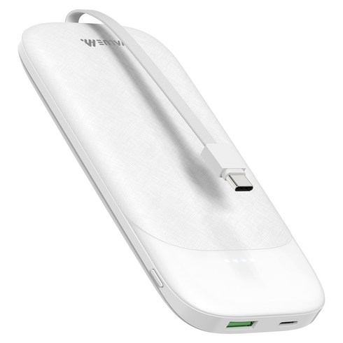 밸류엠 슬림핏 22.5W 고속충전 PD C타입 케이블 일체형 보조배터리 10000mAh, VM-PA102PCP, 화이트