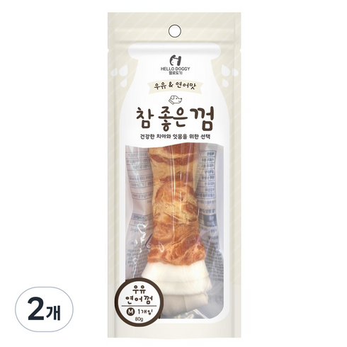 헬로도기 강아지 참좋은껌 중형, 우유연어껌, 2개, 80g