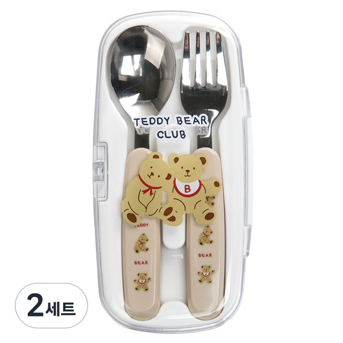 데일리라이크 큐티 스푼 포크, 테디베어, 스푼 + 포크 + 케이스, 2세트