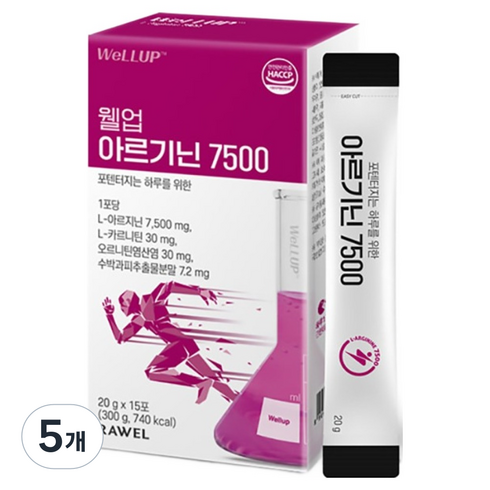 웰업 아르기닌 7500 스틱 15p, 300g, 5개