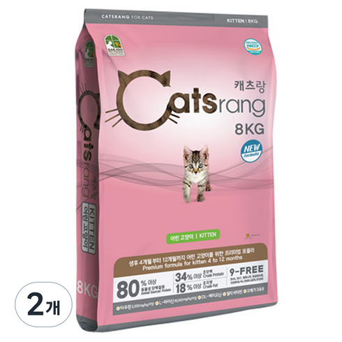 캐츠랑 키튼 고양이 건식 사료, 닭, 8kg, 2개