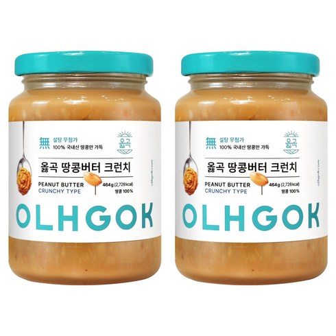 옳곡 100% 국내산 땅콩버터 크런치, 2개, 464g
