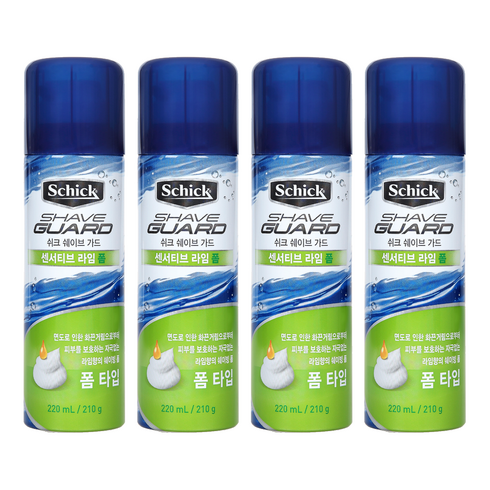 쉬크 쉐이브가드 센서티브 라임 쉐이빙 폼, 220ml, 4개