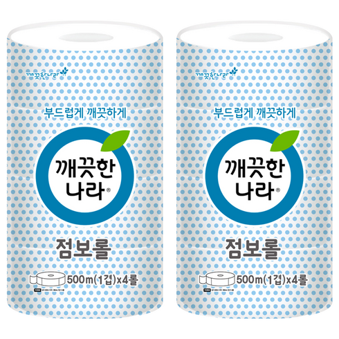 깨끗한나라 1겹 점보롤 화장지, 500m, 2개, 4롤