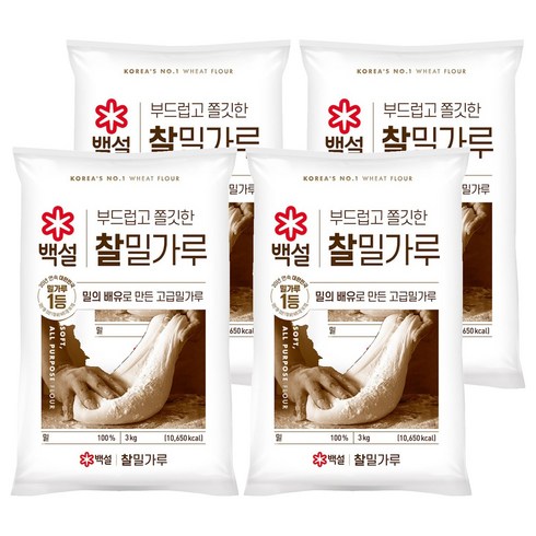 백설 찰밀가루, 3kg, 4개