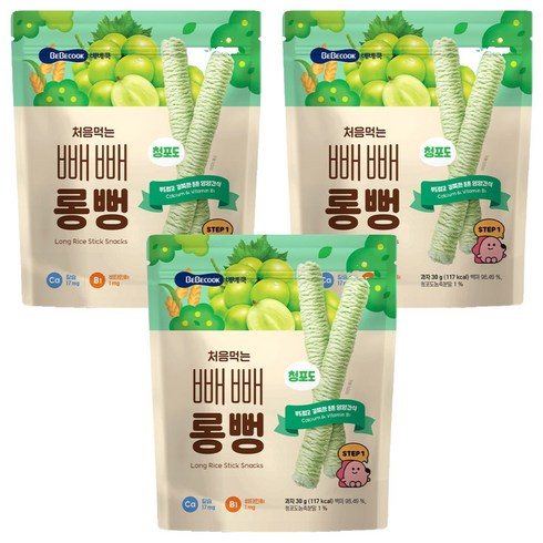 베베쿡 처음먹는 빼빼롱뻥, 청포도, 30g, 3개