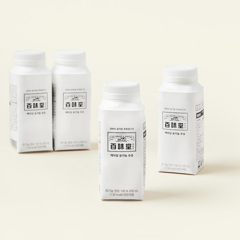 백미당 유기농 우유, 200ml, 4개