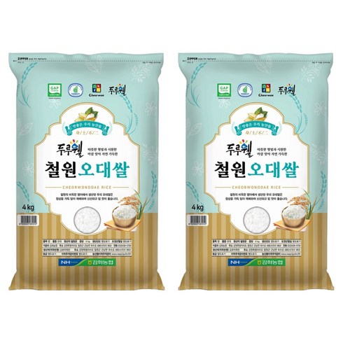 김화농협 두루웰 GAP 인증 철원오대쌀 백미 상등급, 4kg, 2개