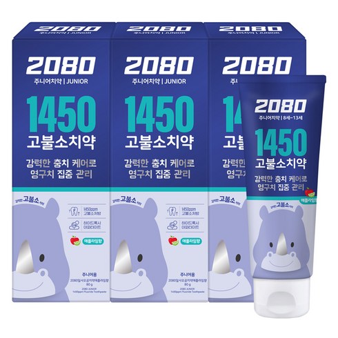 2080 일사오공 고불소 주니어 치약 애플라임향, 80g, 3개