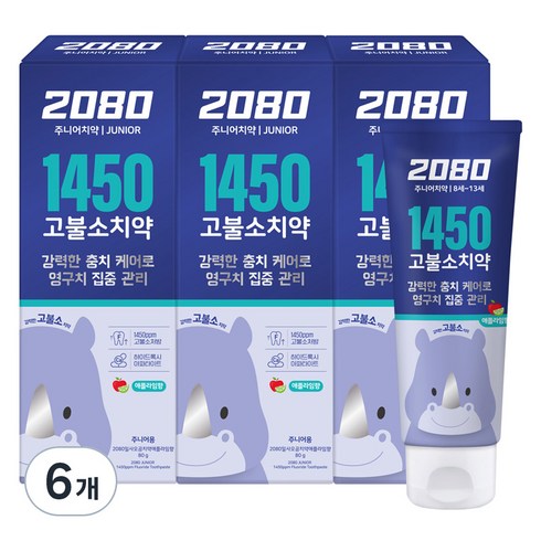 2080 일사오공 고불소 주니어 치약 애플라임향, 80g, 6개