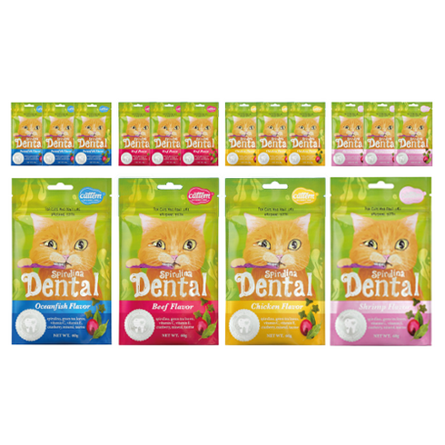 캣템 스피루리나 고양이 덴탈 간식, 치킨+비프+쉬림프+오션피쉬, 60g, 16개