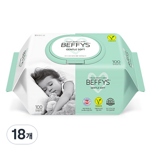 베피스 아동용 젠틀 소프트 물티슈 캡형, 60g, 100매, 18개