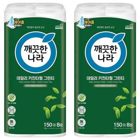 깨끗한나라 데일리 키친타올 그린티, 150매, 16개