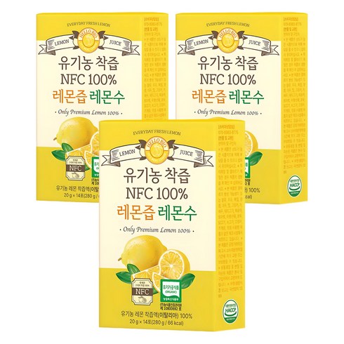 헬로바이오 유기농 착즙 NFC 100퍼센트 레몬즙, 280g, 3개
