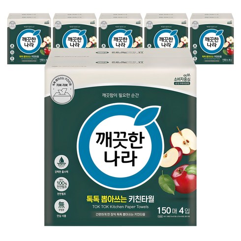 깨끗한나라 톡톡 뽑아쓰는 천연펄프 키친타올, 150매, 24개