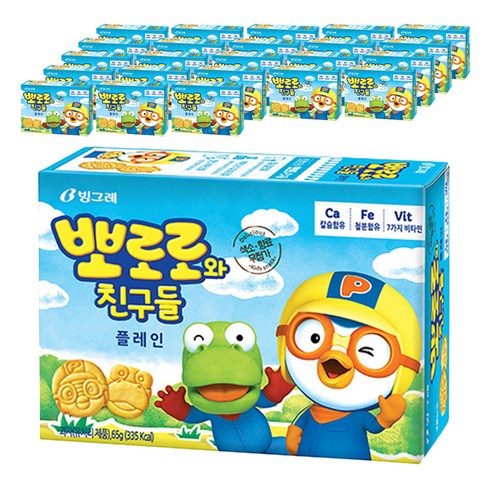 빙그레 뽀로로와 친구들 과자 플레인맛, 65g, 24개