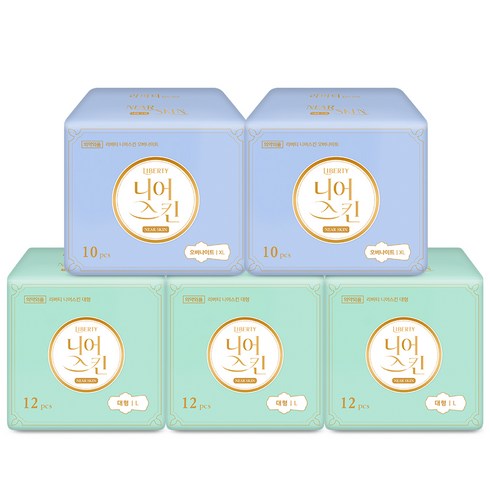 리버티오가네이처 니어스킨 생리대 대형 날개형 12p x 3팩 + 오버나이트 날개형 10p x 2팩 세트, 56개입, 1세트