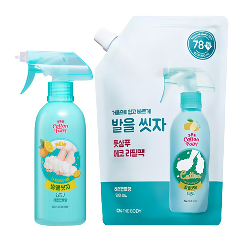 온더바디 코튼풋 발을씻자 풋샴푸 레몬민트향 본품 385ml 1p + 리필 500ml 2p, 1개, 3개입