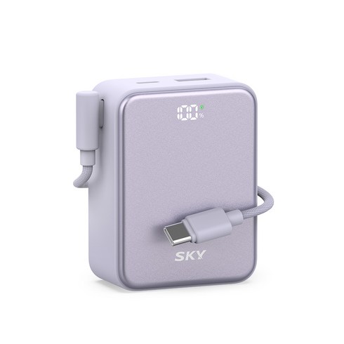 SKY 필 큐브 10000mAh PD QC 22.5W 고속충전 LCD잔량표시 대용량 미니 보조배터리 케이블 C타입, 퍼플, SKY-A10