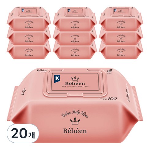 Bebeen 시그니처 영유아물티슈 캡형, 50g, 100매, 20개